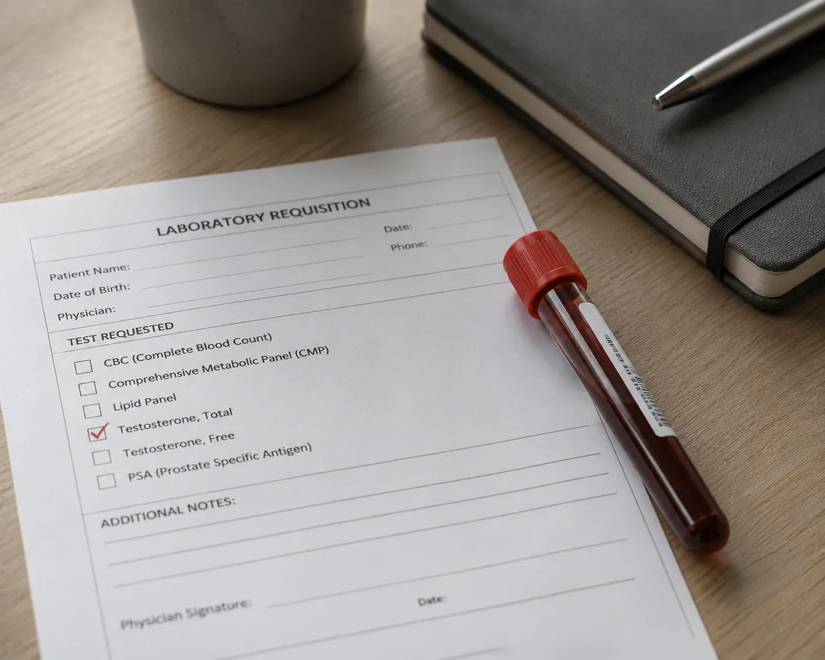 Close-up shot of testosterone test request