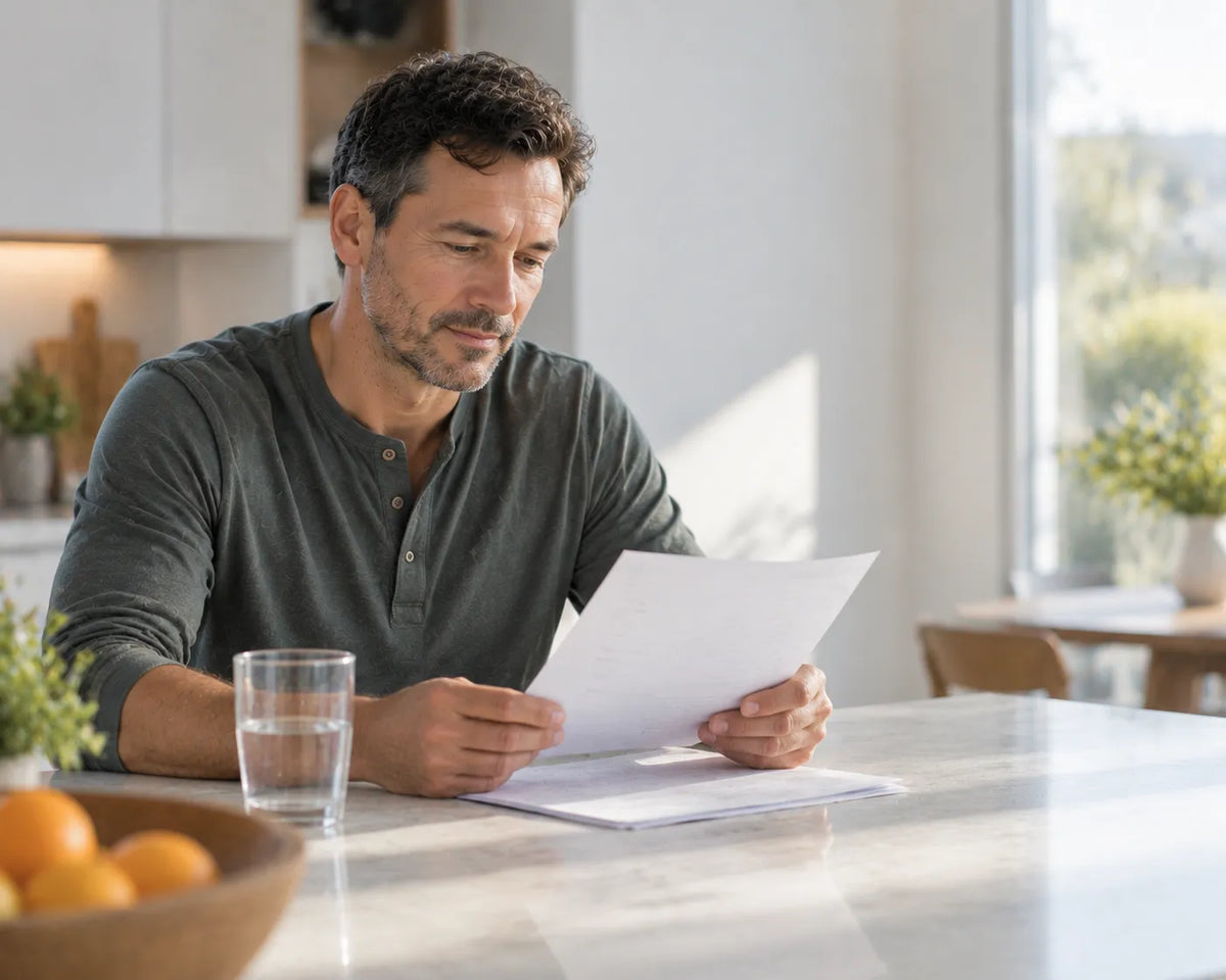 Man reviewing TRT monitoring blood work results