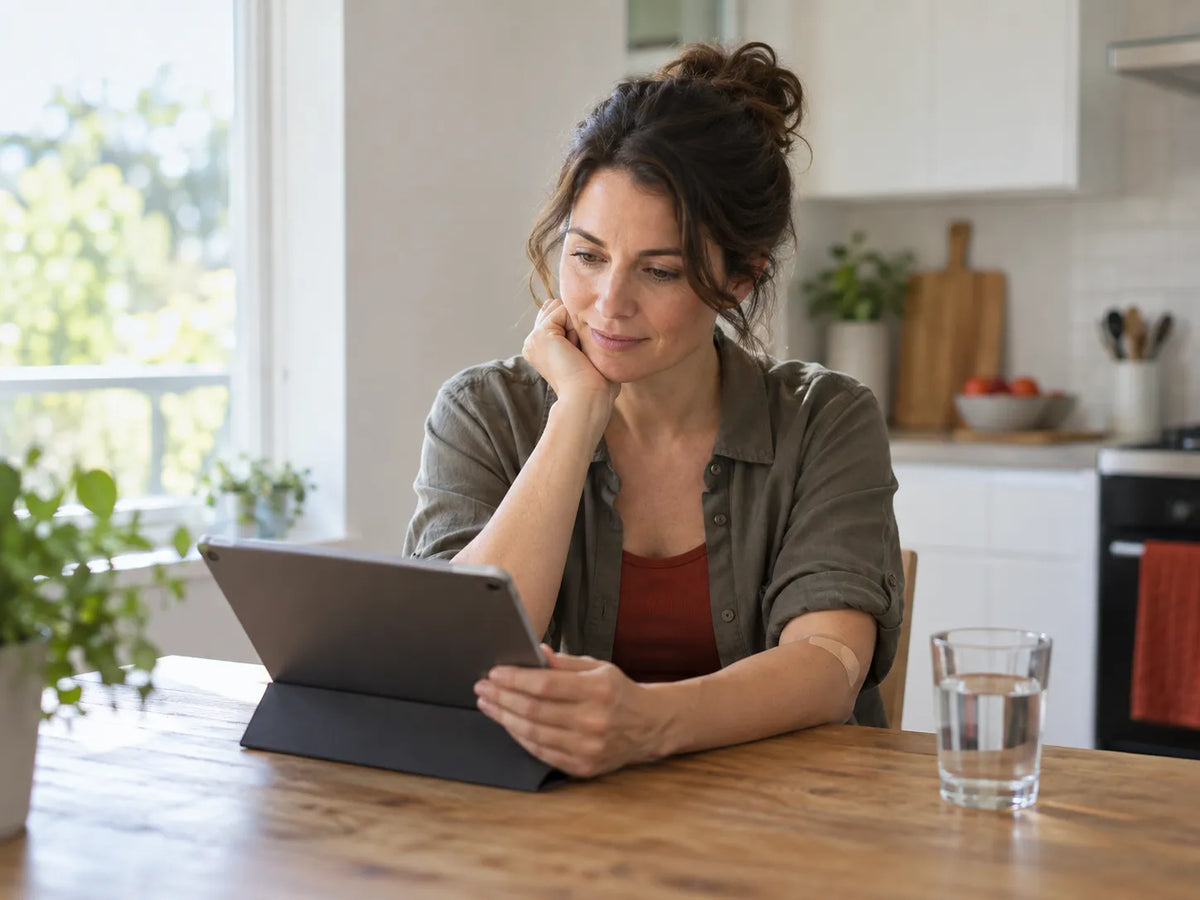 Woman reviewing early menopause test results at home