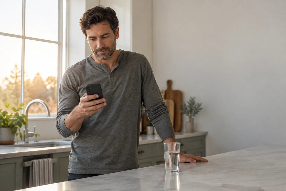 Man checking the time before a morning fasting testosterone test