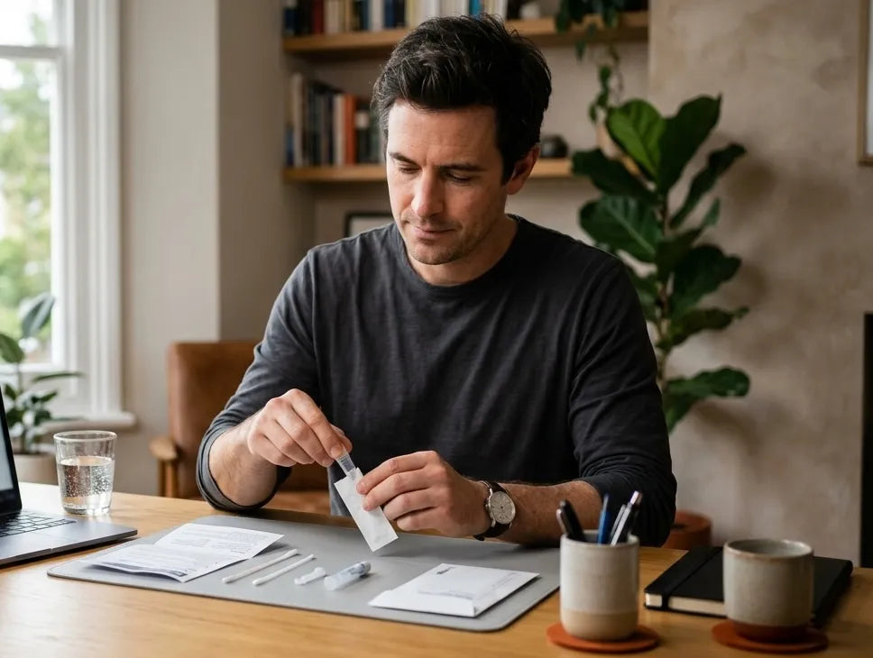 Man arranging an online testosterone test from home
